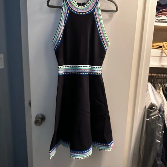 Milly Navy Midi Dress with Colorful Trim - Picture 2 of 5